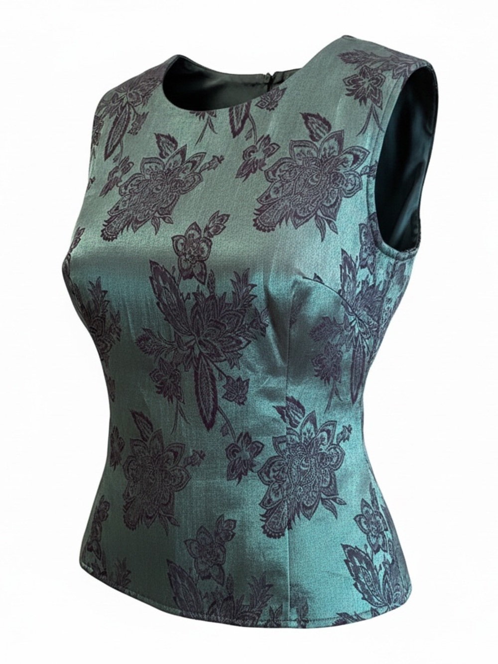 Mo Sport Women's Medium Green and Black Floral Damask Jacquard Button-Back Tank